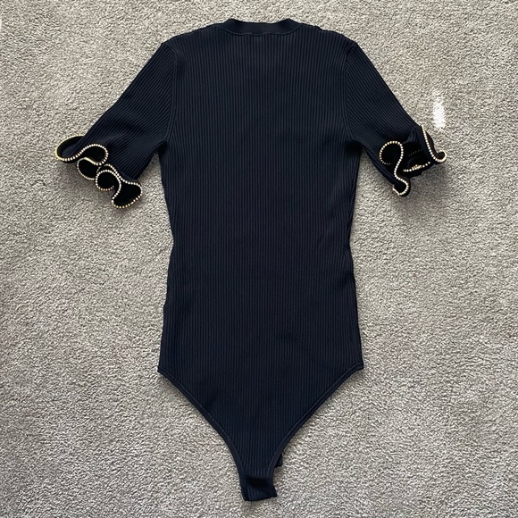 NWT Area Crystal Embellish Wavy Cuff Rib Bodysuit - Picture 12 of 13